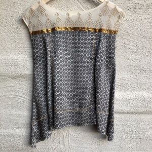 Anthropologie Floreat Top w/ Gold Sequins & Gold thread work throughout. Size- M
